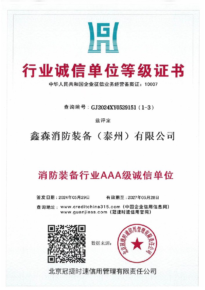 行業(yè)誠信單位等級證書